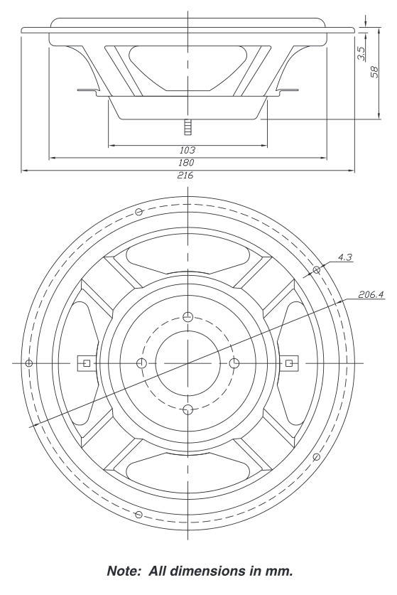 Dayton Audio SD215-PR Dimensions