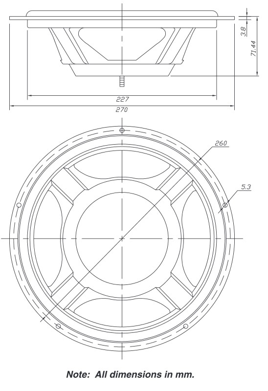 Dayton Audio SD270-PR Dimensions