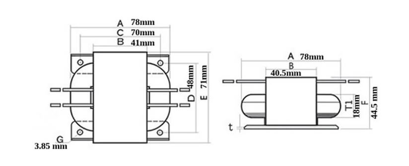 Mounting hole spacing 70x48mm