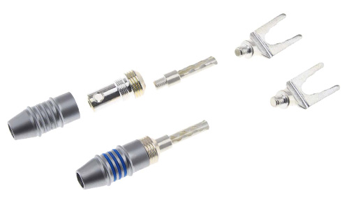 ATOHM WT-STU Set Connecteurs HP Fourche / banane Cuivre OCC Plaqué Argent Ø3mm (La paire)