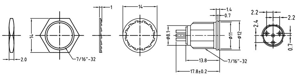 Amphenol AG4MCC Embase Mini XLR Femelle 4 Pôles