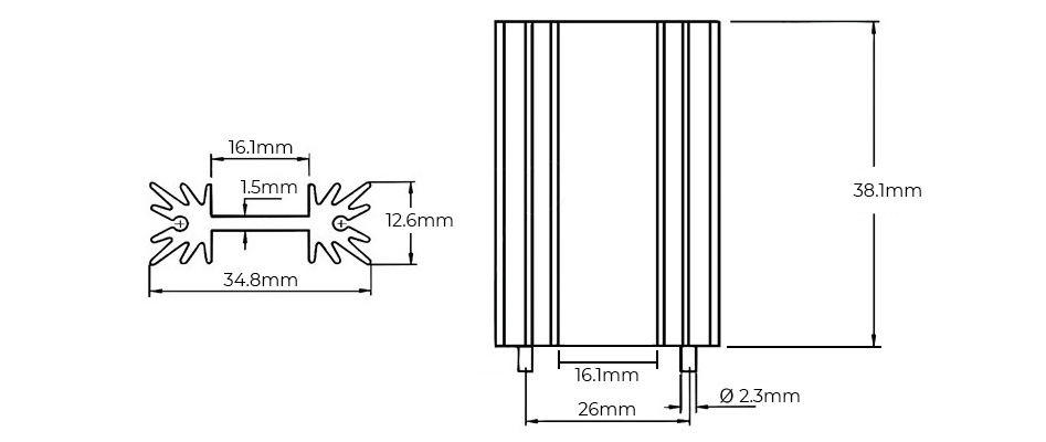 Radiateur Dissipateur Thermique Aluminium Anodisé Noir 38.1 x 35 x 12.7mm