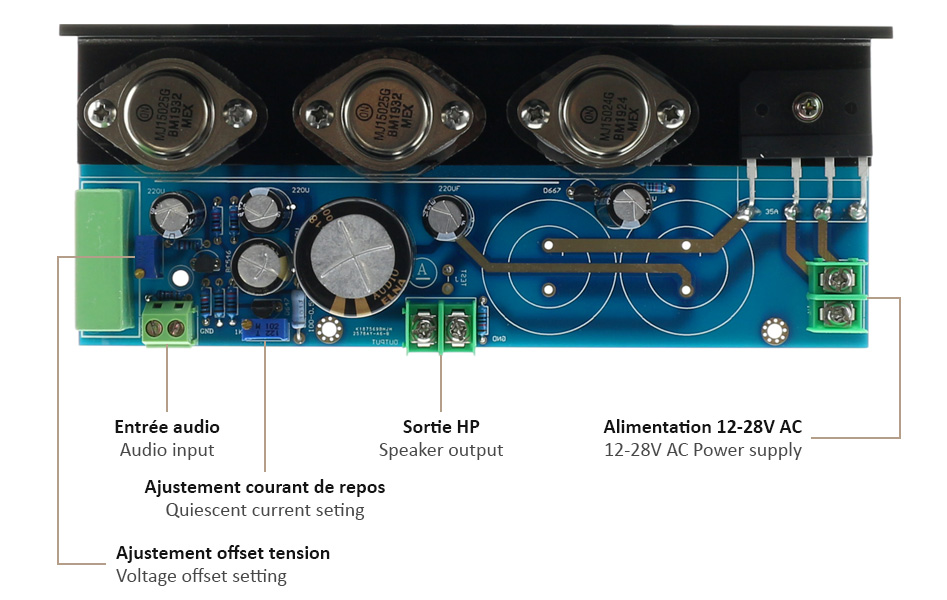 Modules Amplificateurs Class A Bipolaires MJ15024G / MJ15024G 2x15W 8Ω (La paire)