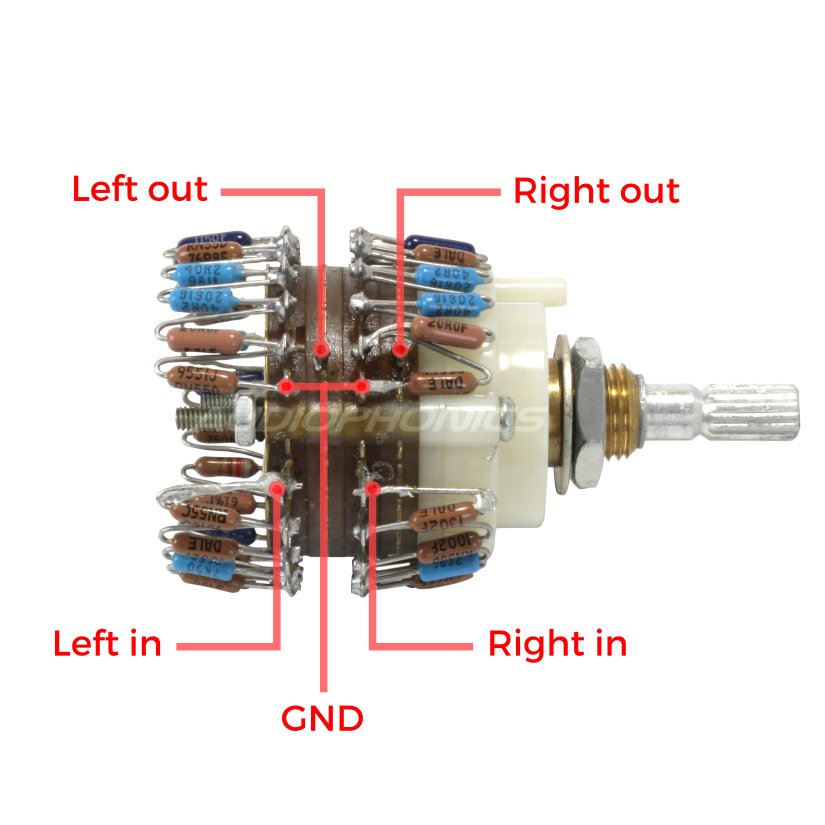 Schéma de branchement potentiomètre commuté shunt vishay dale 23 positions stéréo