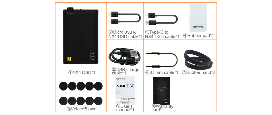 Topping NX4DSD DAC USB Amplificateur Casque sur Batterie ES9038Q2M 32bit 768kHz Noir