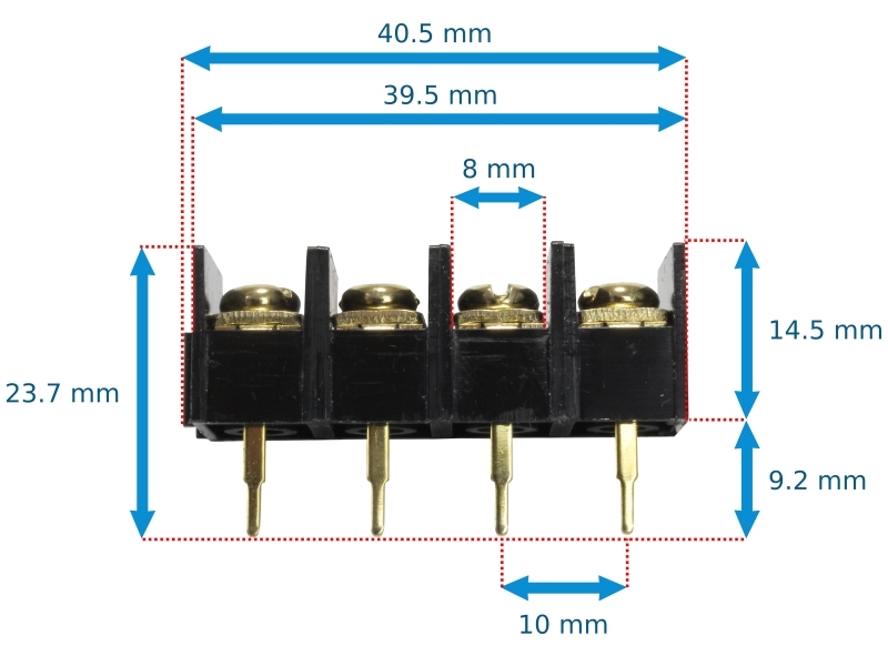 Dimensions bornier électronique connecteur 4 emplacement plaqué or audiophile