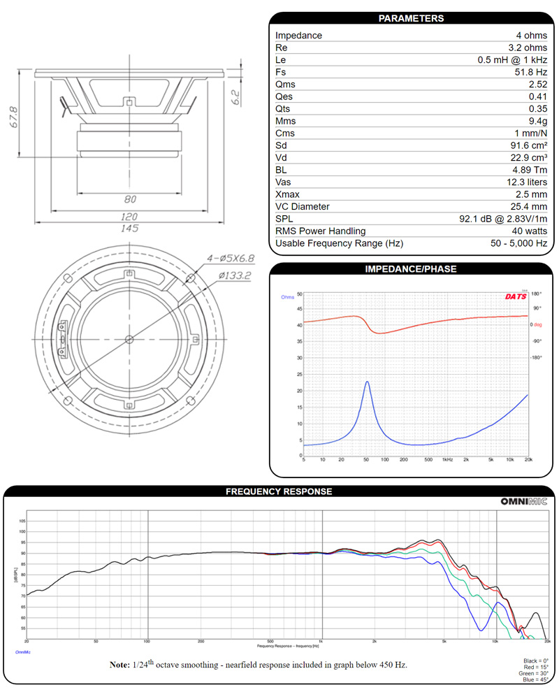 specifications dayton audio dc130b-4