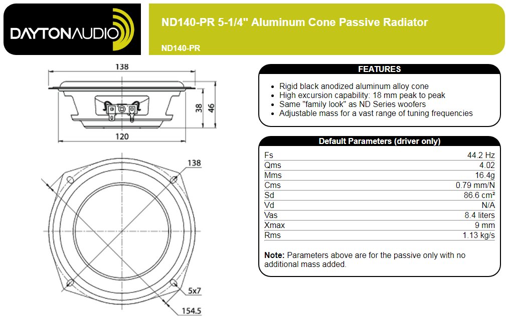 Spécifications radiateur passif dayton audio