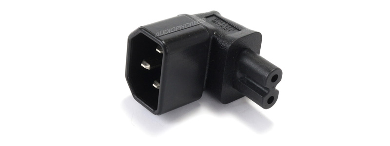 Adaptateur Secteur IEC C14 3 pôles vers IEC C7 2 pôles coudé