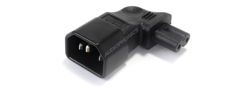 Adaptateur Secteur IEC C14 3 pôles vers IEC C7 2 pôles coudé