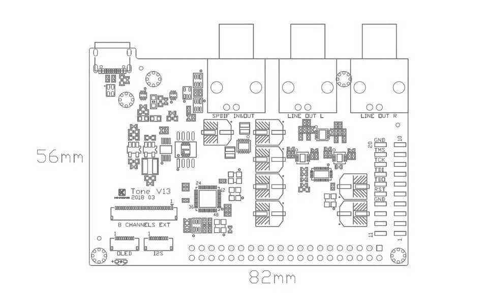 Khadas Tone board Dimensions Audiophonics