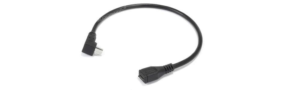 Extension de câble Micro USB femelle vers Micro USB mâle coudé 25cm Noir