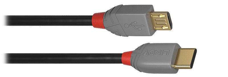 Lindy Anthra Line Câble USB-C Mâle vers Micro USB Mâle 2.0 Plaqué Or 0.5m