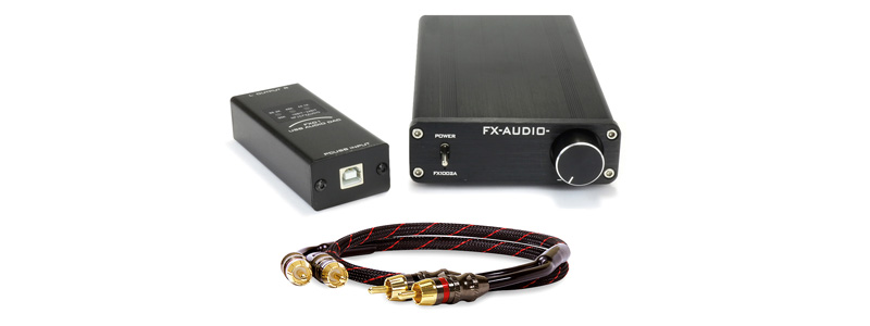 Pack FX-Audio FX1002A Amplificateur Class D 2x125W + FX01 Interface USB + Dynavox Câble RCA