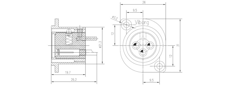 Viborg CF201(R) Embase XLR Femelle Cuivre Pur Plaqué Argent / Rhodium (Unité)