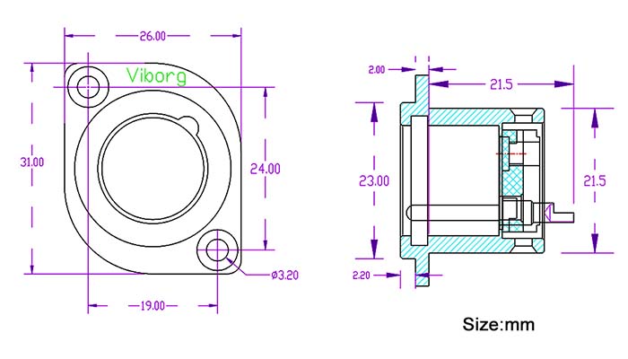 Viborg CM201(R) Embase XLR M&acirc;le Cuivre Pur Plaqu&eacute; Argent / Rhodium (Unit&eacute;)