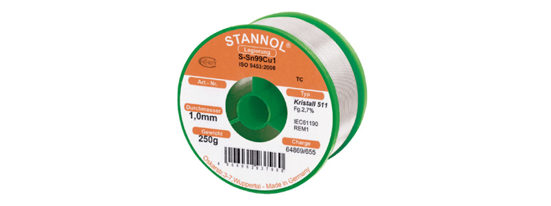 Stannol Crystal 511 Étain à Souder Sn99Cu1 250g / 1mm