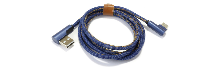 Câble USB-A Mâle vers USB-C Mâle Coudé 90° Bleu Jean 1m