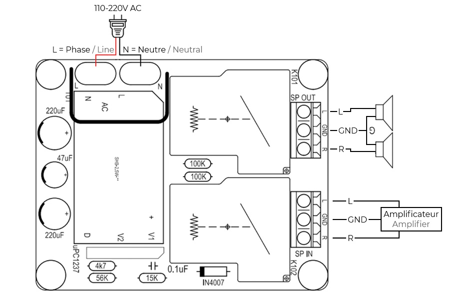 Module de Protection Amplificateur / Haut-Parleur 220V 30A