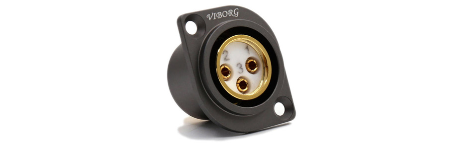 Viborg CF201 (G) Embase XLR Femelle 3 Pôles Cuivre Pur Plaqué Argent / Or 24k 3μ (Unité)