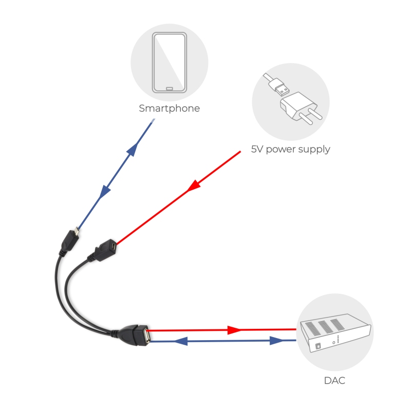 Câble USB-A Femelle vers Micro-USB Mâle OTG avec entrée alimentation  auxiliaire 20cm - Audiophonics