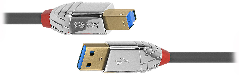 Lindy Cromo Line Câble USB-A Mâle vers USB-B Mâle 3.0 Plaqué Or 1m