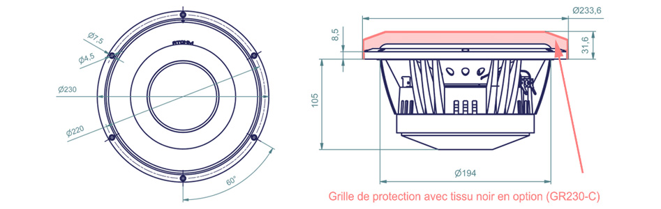 ATOHM LD230CRA04 Haut-Parleur de Grave / Subwoofer 300W 4Ω 90dB Ø23cm