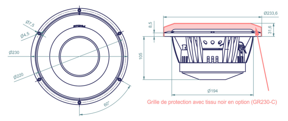 ATOHM LD230CRA08 Haut-Parleur de Grave / Subwoofer 300W 8Ω 87dB Ø23cm