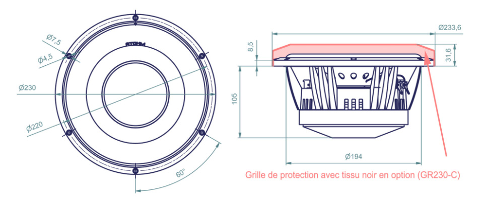 ATOHM LD230CRA08M Haut-Parleur de Grave / Subwoofer 300W 8Ω 82dB Ø23cm