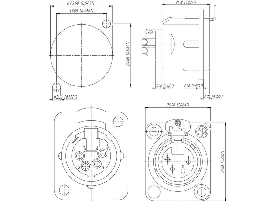 Neutrik NC4FD-L-1 Embase XLR 4 Pôles Femelle Plaqué Argent