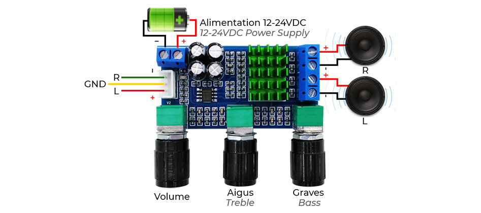 Module Amplificateur TPA3116D2 2x30W 8 Ohm avec Contrôle de Tonalité