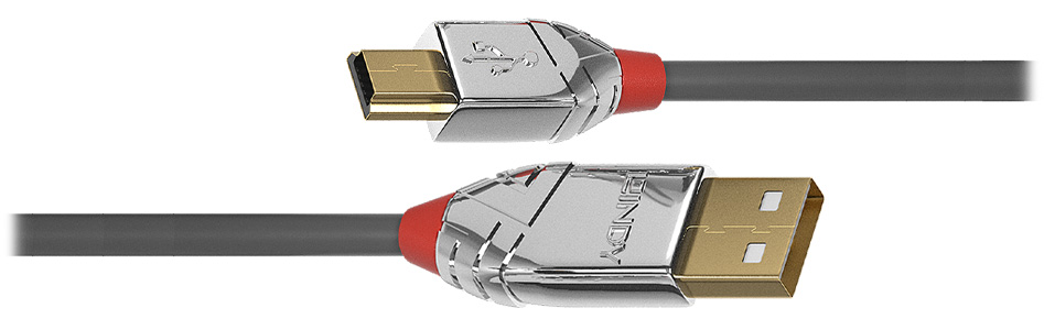 Lindy Cromo Line Câble USB-A Mâle vers Mini USB-B Mâle 2.0 Plaqué Or 2m