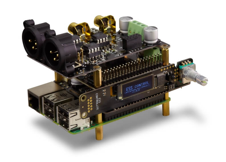 le DAC 9038Q2MPI monté avec reclocker, étage de sortie, contrôleur ESS et RPI