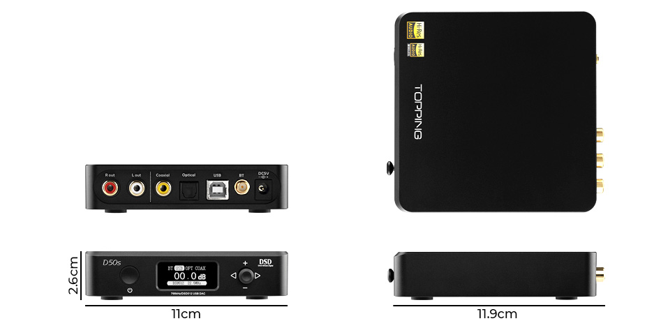 DAC 2x ES9038Q2M Bluetooth aptX LDAC 32bit 768kHz DSD512 XMOS U208 Black