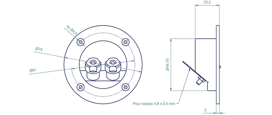 Atohm WT-D75-G Bornier Encastré pour Enceintes, Plaqué Or, Ø75mm