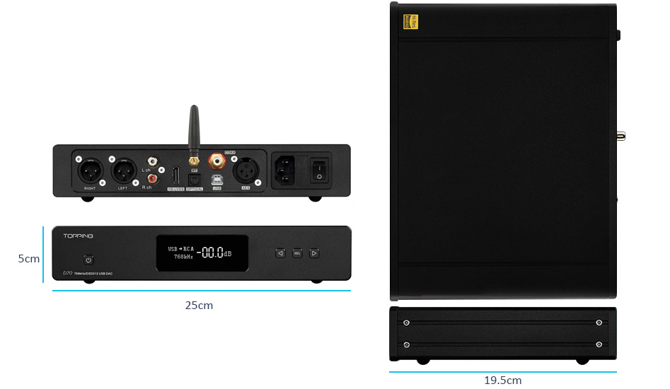 Topping D70 BT DAC Symétrique 2x AK4497 XMOS XU208 I2S Bluetooth 5.0 LDAC 32bit 768kHz DSD512 Noir