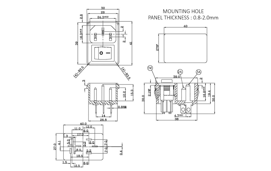 Embase IEC C14 avec Interrupteur à Bascule ON-OFF 250V 10A Noir