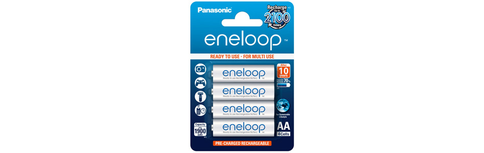 Eneloop AA Batteries with D Spacers, 1800 cycle, Ni-MH Pre-Charged R