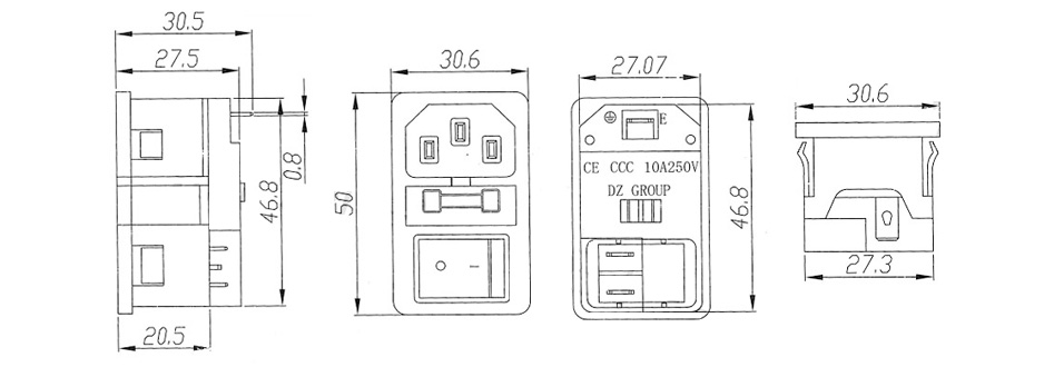 Embase IEC C14 avec interrupteur à bascule ON-OFF et fusible 250V 10A noir