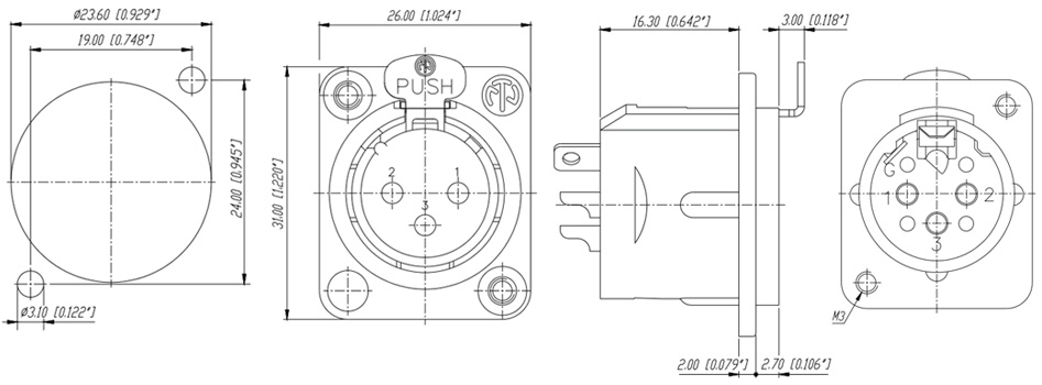 Neutrik NC3FDM3-L-B-1 Embase XLR Femelle 3 Pôles Plaqué Or