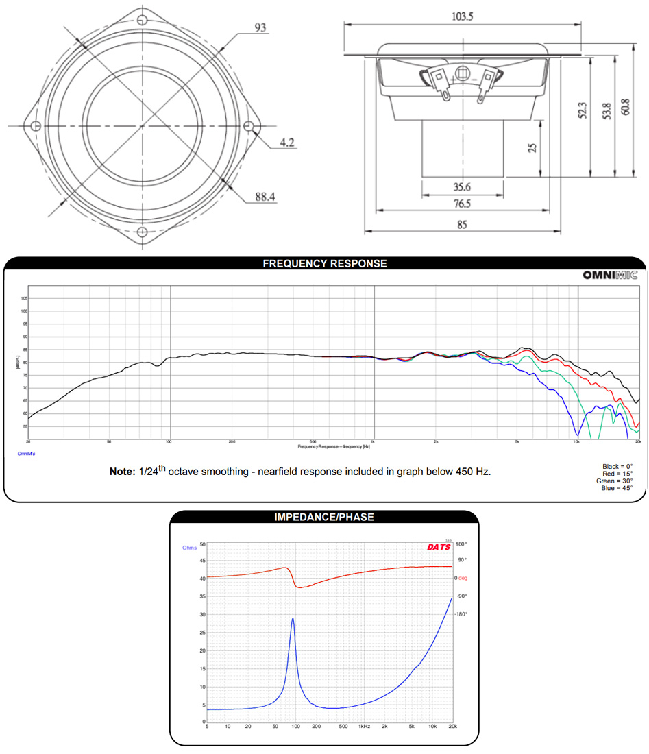 Dayton Audio ND90-4 Haut-Parleur Large Bande 20W 4Ω 86dB 80Hz - 15000Hz Ø8.9cm