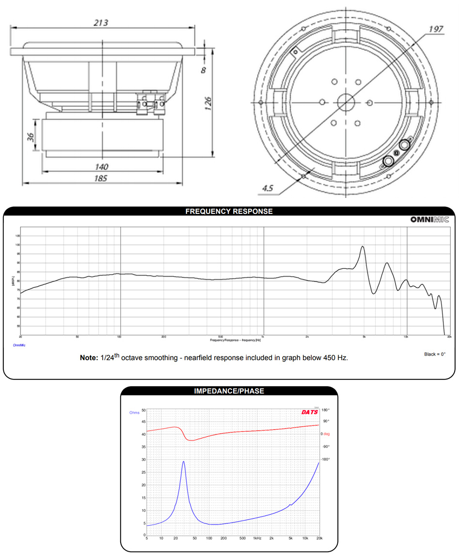 Dayton Audio RSS210HO-4 Haut-Parleur Subwoofer Aluminium 300W 4 Ohm 86dB 30Hz - 1500Hz Ø20.3cm