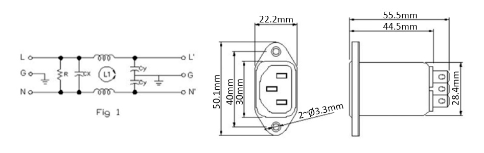 Embase IEC C14 Filtre Secteur EMI / RFI 230V 10A