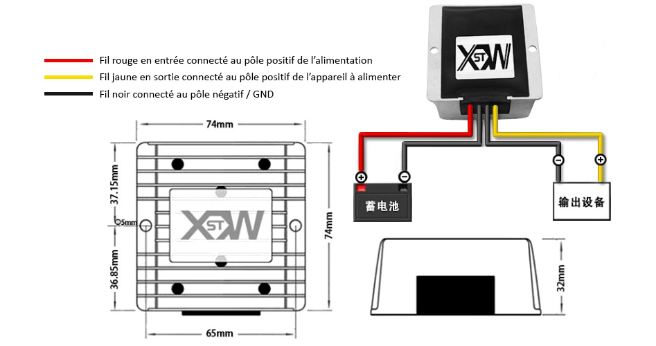 Adaptateur convertisseur de tension 12VDC vers 36VDC 4A 144W