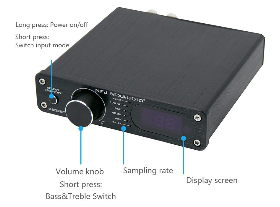 FX-Audio D502BT Amplificateur FDA TAS5342A Sortie Subwoofer Bluetooth 5.0 2x40W 8 Ohm