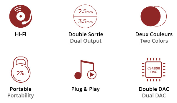 DAC Amplificateur Casque Symétrique Portable 2x CS43198 32bit 384kHz DSD256