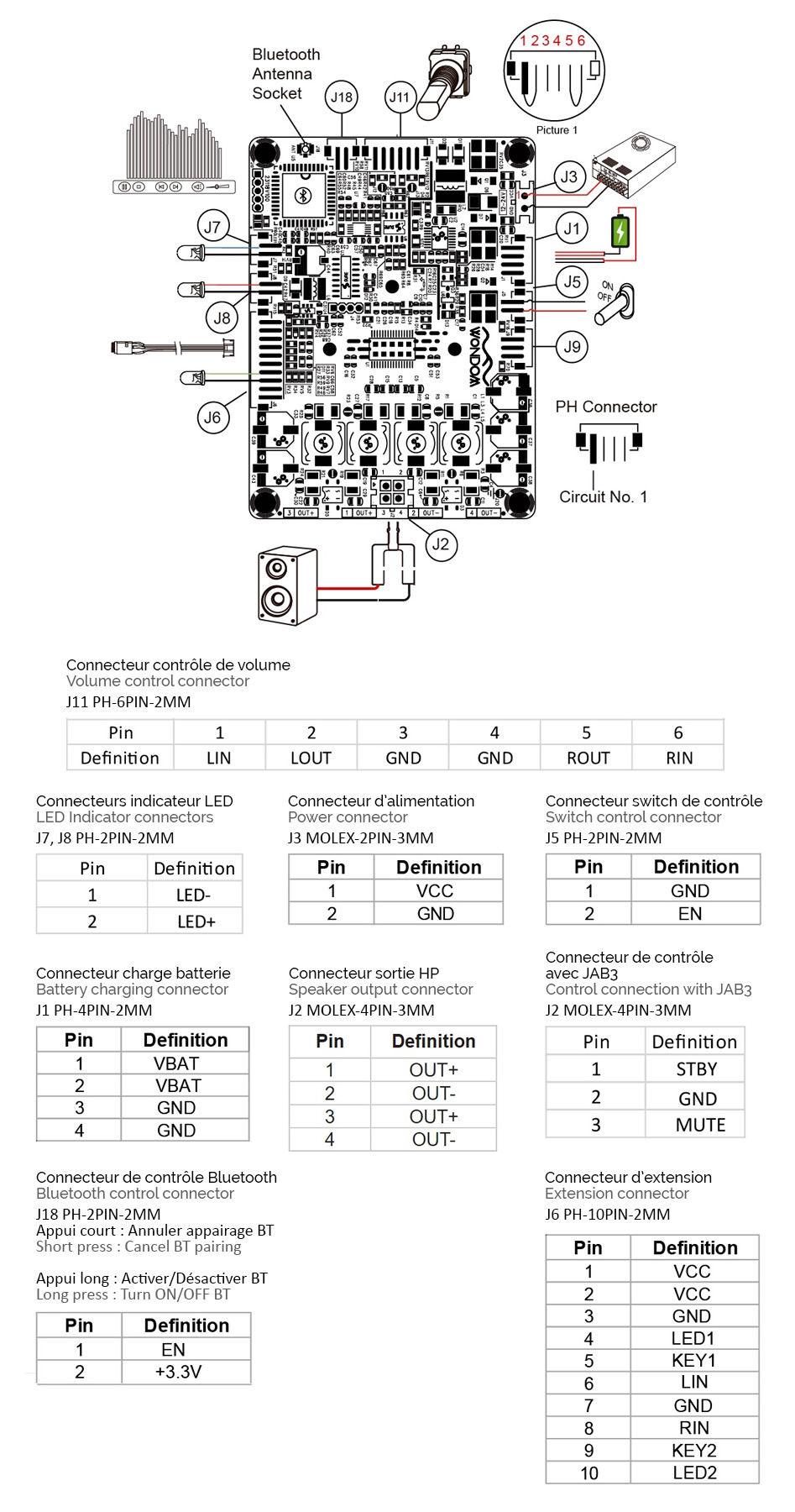 Wondom AA-JA31182 JAB2-100 Module Amplificateur Mono Class D 100W 2 Ohm Bluetooth 4.0