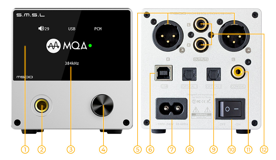 SMSL M500 DAC ES9038Pro Amplificateur Casque XMOS XU216 MQA 32bit 768kHz DSD512