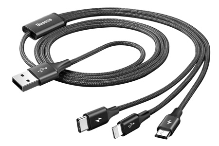 Câble USB-A vers Lightning / USB-C / Micro USB 1.2m Noir
