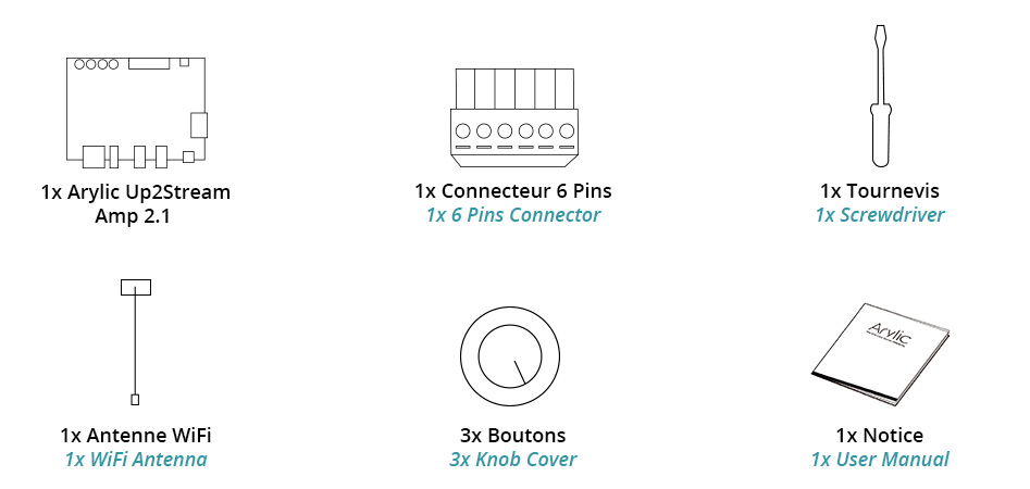 Up2Stream Amp 2.1 Module Amplificateur 2.1 WiFi DLNA Bluetooth 5.0 Contrôle de Tonalité 2x50W + 100W